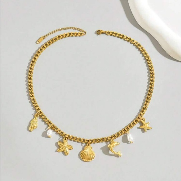 18K Gold Plated Ocean Charm Necklace - Gold Jewelry - Picture 3 of 5